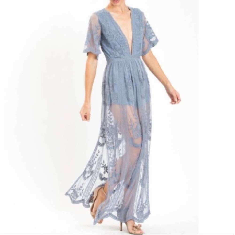 Blue Lace Romper Maxi